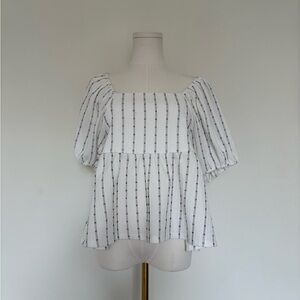 Madewell White and Navy Striped Blouse